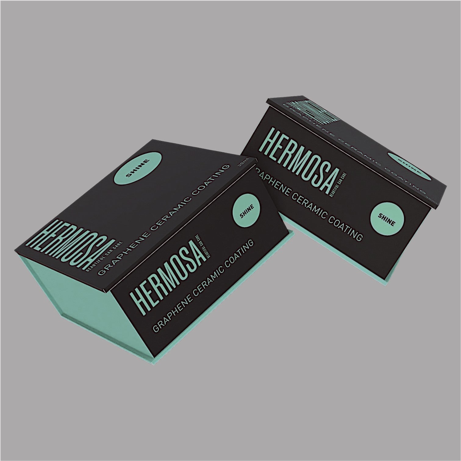 Two boxes of Hermosa Graphene Ceramic Coating with mint and black design.